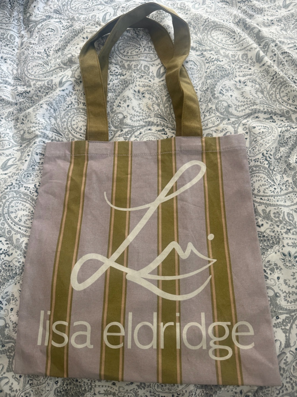 Lisa Eldridge Striped Canvas Tote Bag in Lavender and Olive